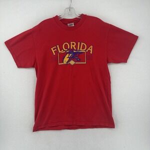 Florida Surfing Graphic Adult Short Sleeve T Shirt Size Large Red Hanes Cotton